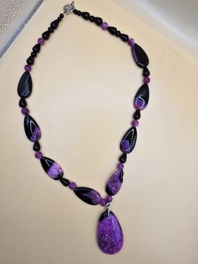 Purple and Black Teardrop Pendant Necklace